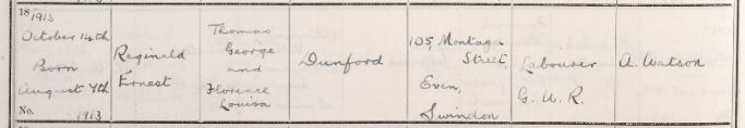 Reginald Ernest Dunford Baptism 1913